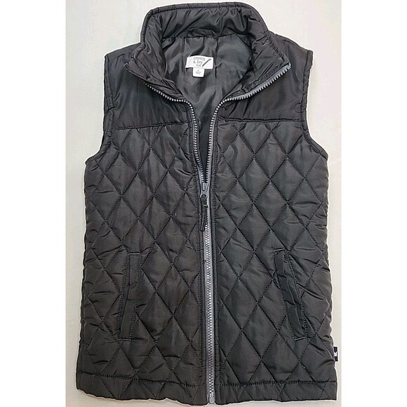 CROWN & IVY Kids 6/7 Small Black Zip up Vest Pockets Quilted Warm Preppy - Picture 3 of 9